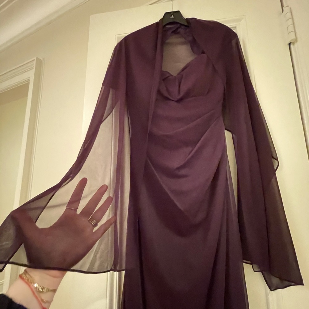 Eggplant purple lace dress Xscape by Davids Bridal